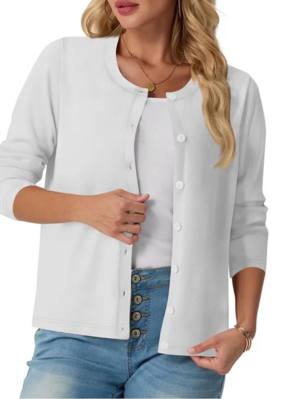 White Button-Front Women's Cardigan Size Small - Picture 2 of 6